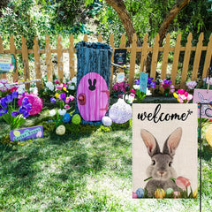 Welcome Rabbit Easter Garden Flag Double Sided Spring Bunny Tulip Egg