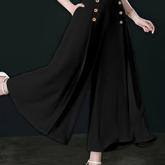 Women's Plus Wide Leg Trousers High Rise Elastic Waist Loose Fit Pants