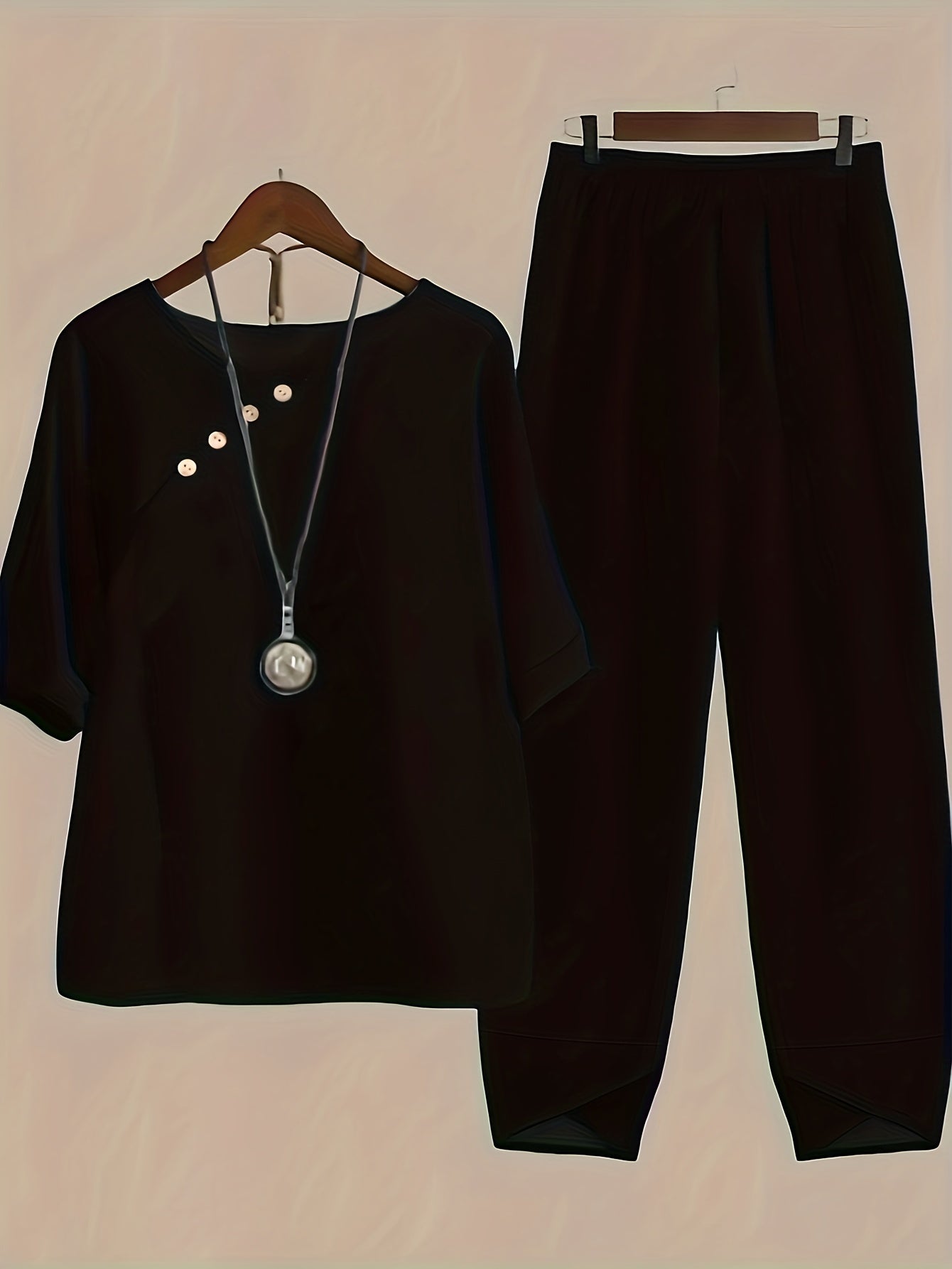 Casual Two piece Set Crew Neck Half Sleeve Tops & Elastic Waist Pants