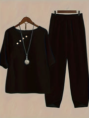 Casual Two piece Set Crew Neck Half Sleeve Tops & Elastic Waist Pants