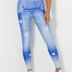 Denim Print Yoga Pants Stretch Leggings Women's Activewear