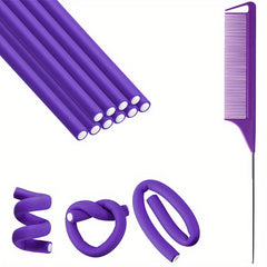 Hair Styling Tool Kit: 10 Foam Curling Rods + Rat Tail Comb