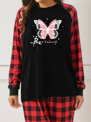 Butterfly Print Tee & Plaid Pants Lounge Set