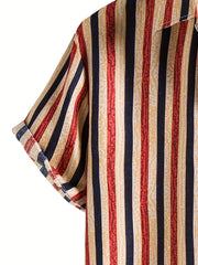 Men's Vertical Striped Short Sleeve Shirt for Daily Wear