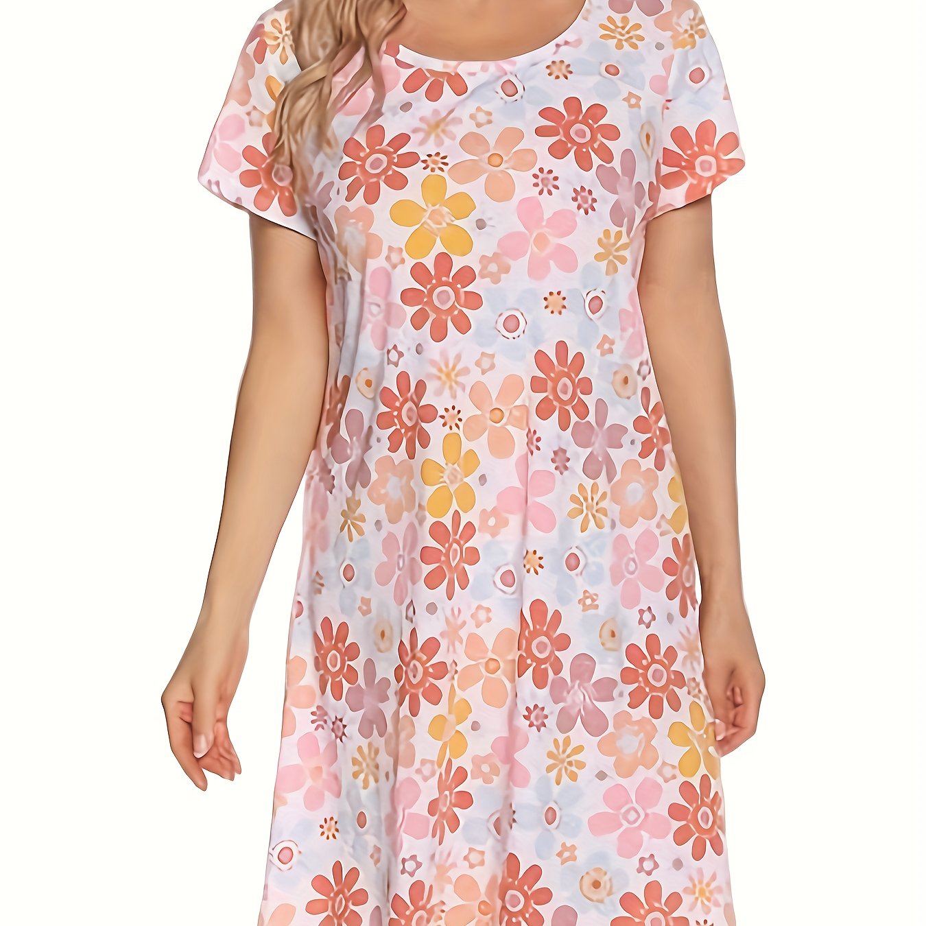 Floral Print NightDress Short Sleeve Pajama Dress