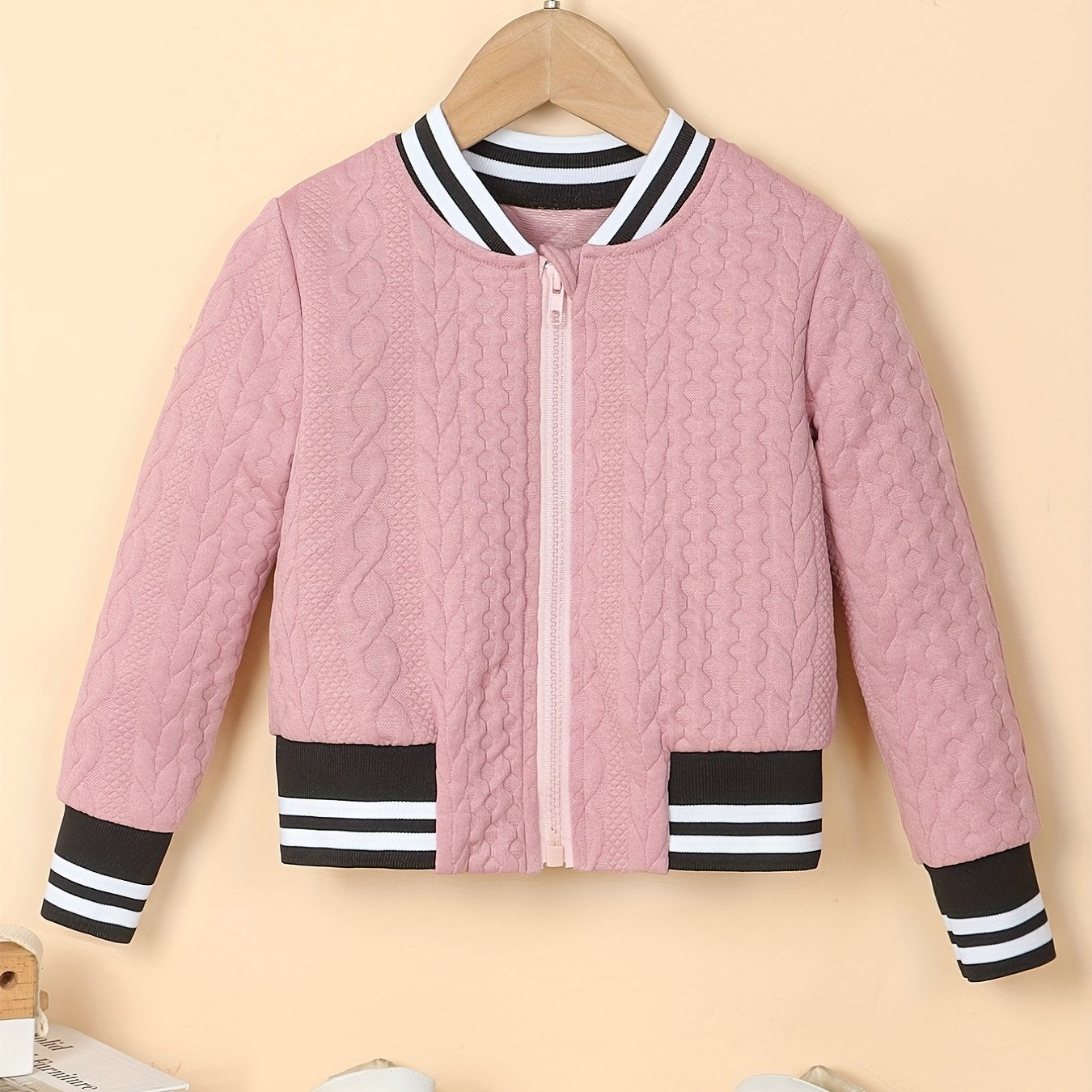 Kid Girls' Striped Baseball Jacket Zip Up Varsity Style