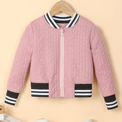 Kid Girls' Striped Baseball Jacket Zip Up Varsity Style