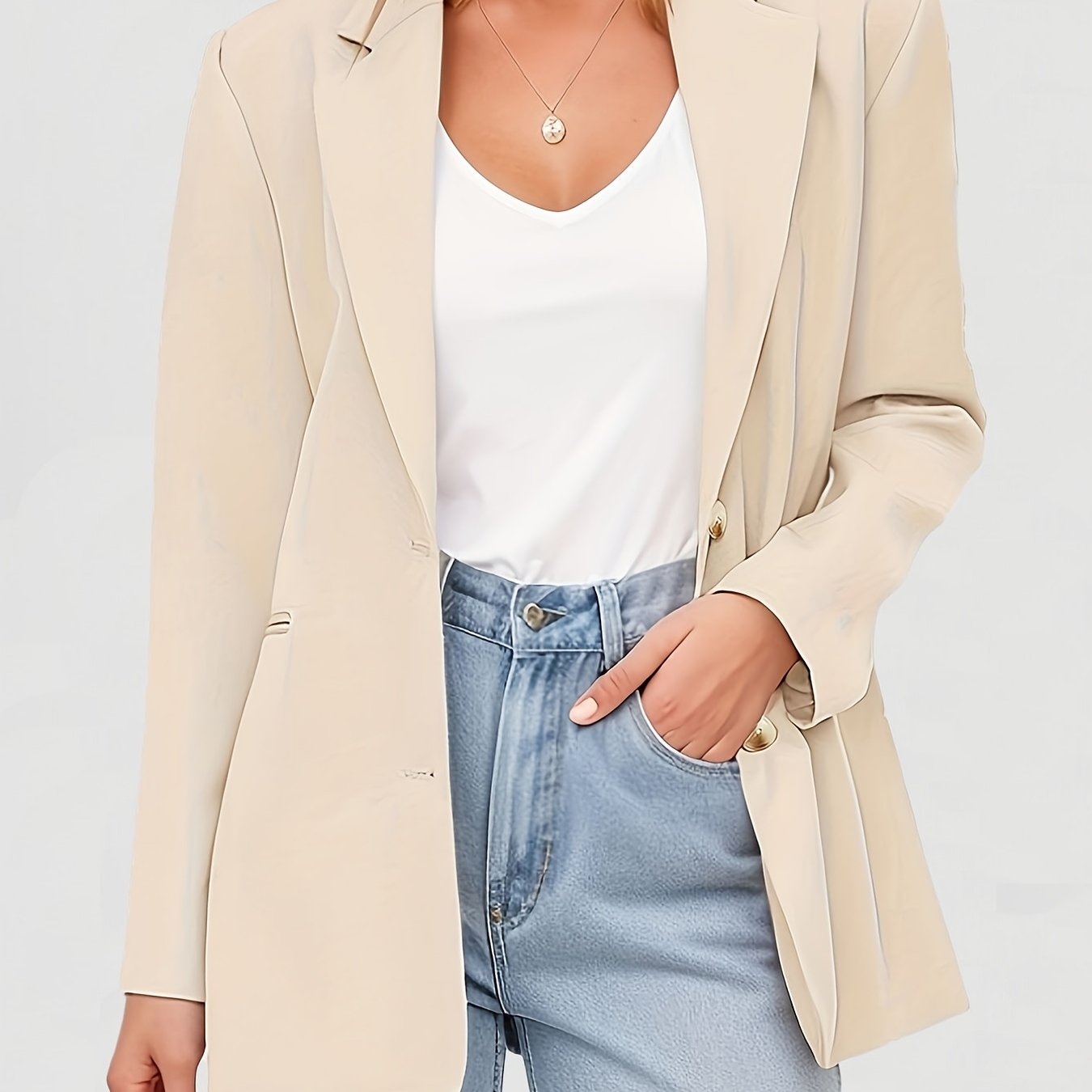 Button Front Notched Collar Blazer Long Sleeve Women's Clothing