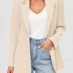 Button Front Notched Collar Blazer Long Sleeve Women's Clothing
