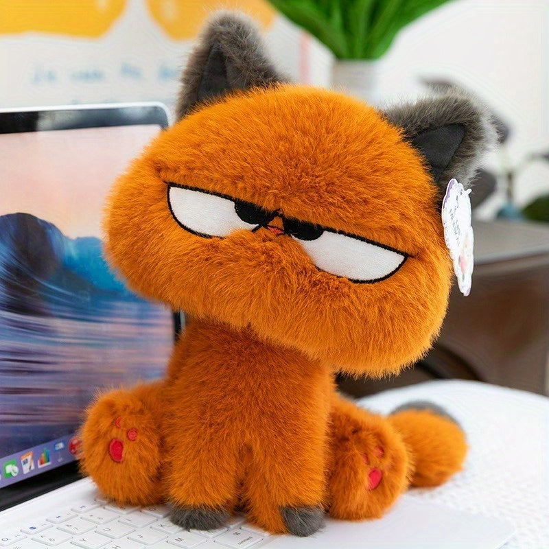 Cartoon Cat Plush Toy with Glasses Soft Polyester Stuffed Animal Light Beige
