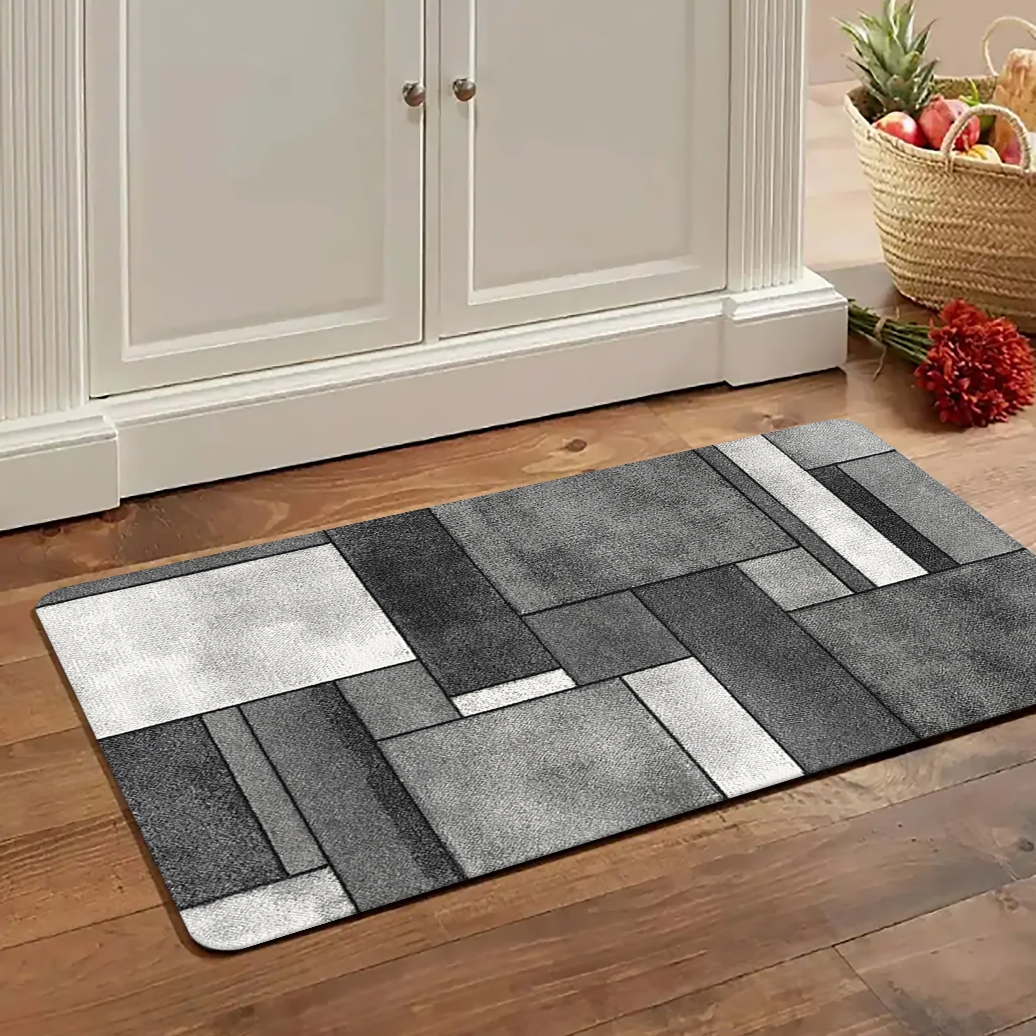 Geometric Print Kitchen Mat Non Slip Waterproof Machine Washable