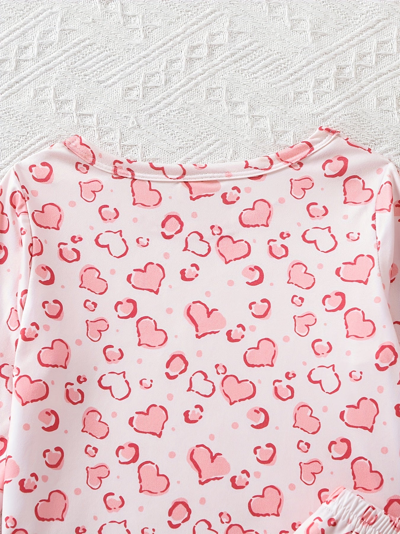 Girl's Love Heart Print PJ Set Long Sleeve Top & Pants