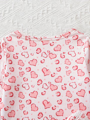 Girl's Love Heart Print PJ Set Long Sleeve Top & Pants