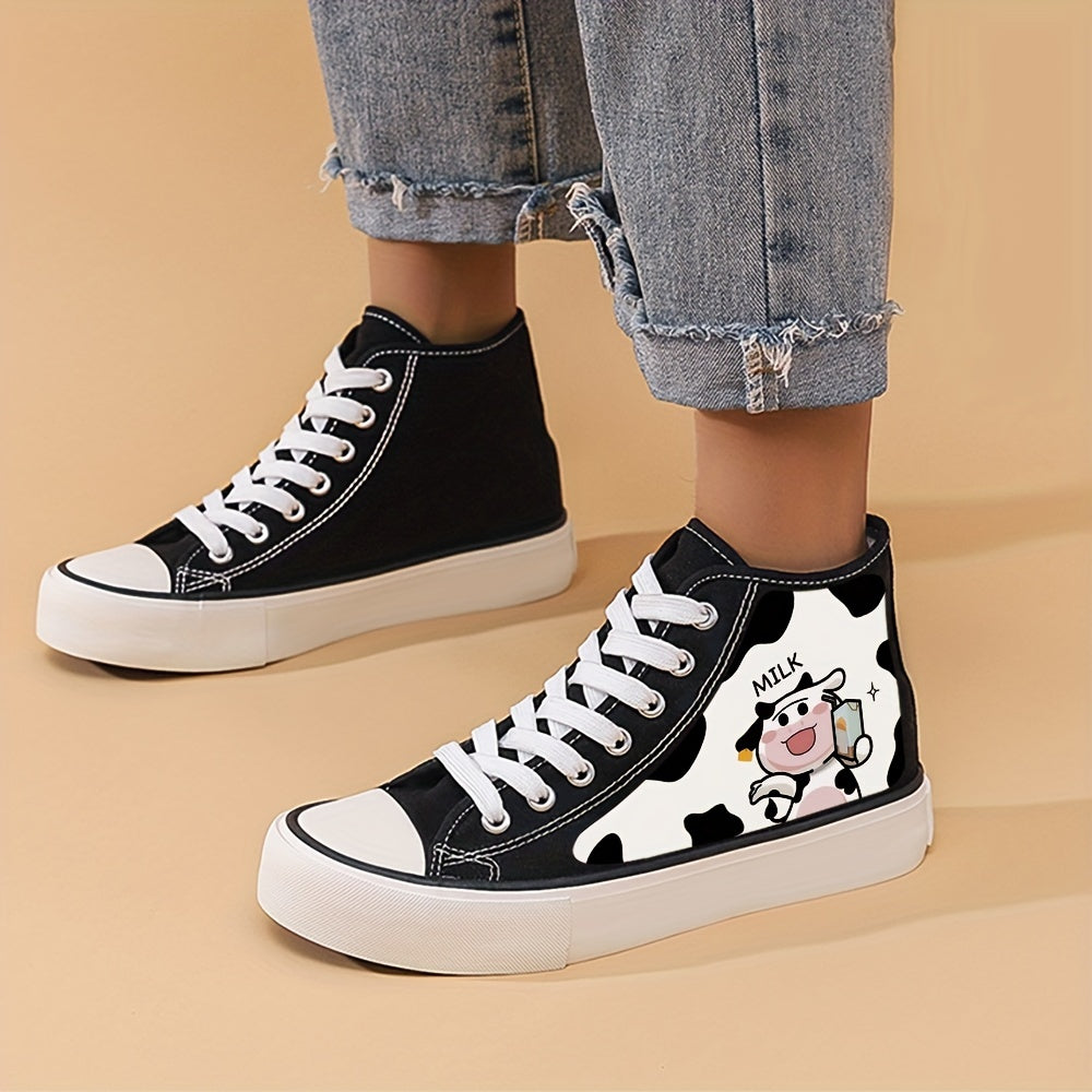 Cow Print Heighten Chunky Canvas Sneakers Classic Skate Shoes