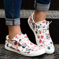 Christmas Print Sneaker Lace Up Canvas Shoes Women's Footwear