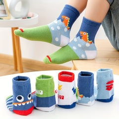 5 Pairs Dinosaur Knit Socks for Kids Boys Girls