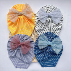 European American Soft Elastic Hat Baby Stripe Mesh Bow Girl Hat