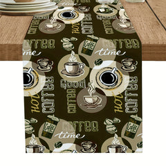Long Coffee Bean & Cup Pattern Table Runner, Heat Resistant 13x7
