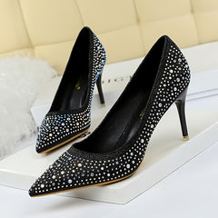 Glitter Rhinestone Stiletto Heeled Pumps - Evening Dress Heels