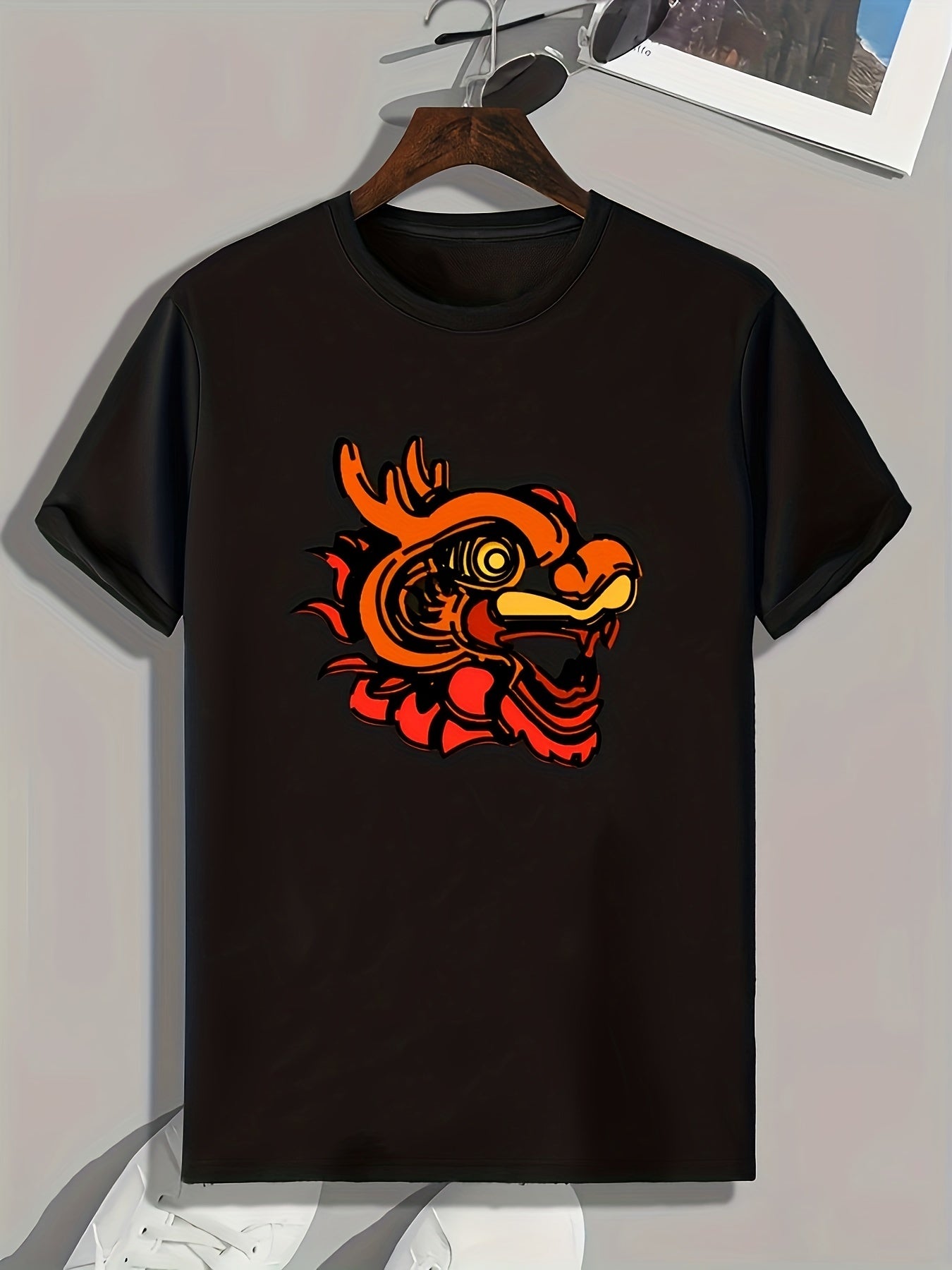 Dragon Pattern Print Men's Sports T-shirt Outdoor Fitness Tee Gift For Men