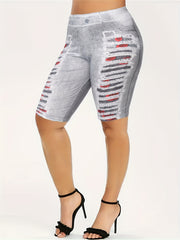 Women's Plus Denim Print High Rise Skinny Shorts
