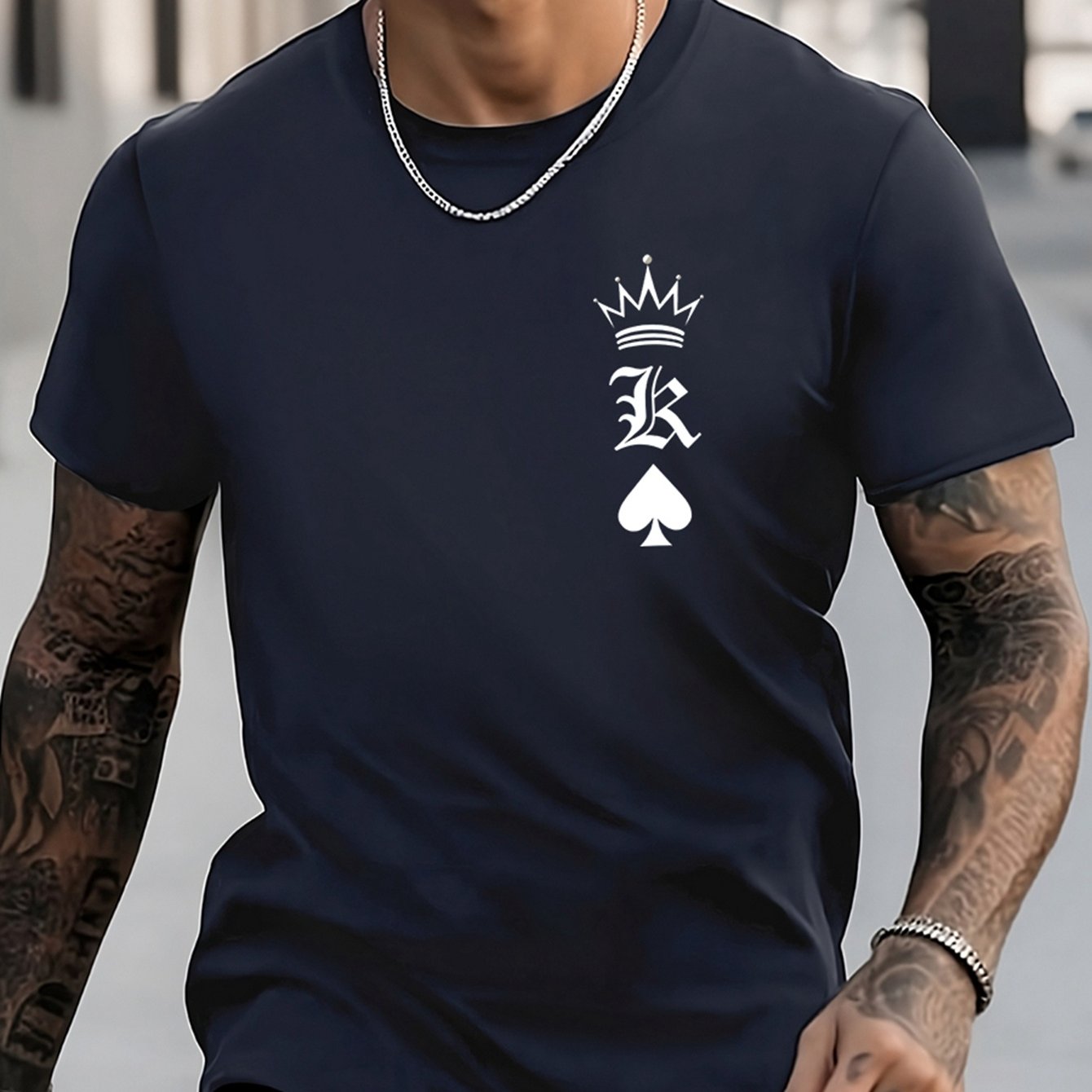 Men's King Pattern Shirt Casual Crew Neck Tee Top for Outdoor Activities