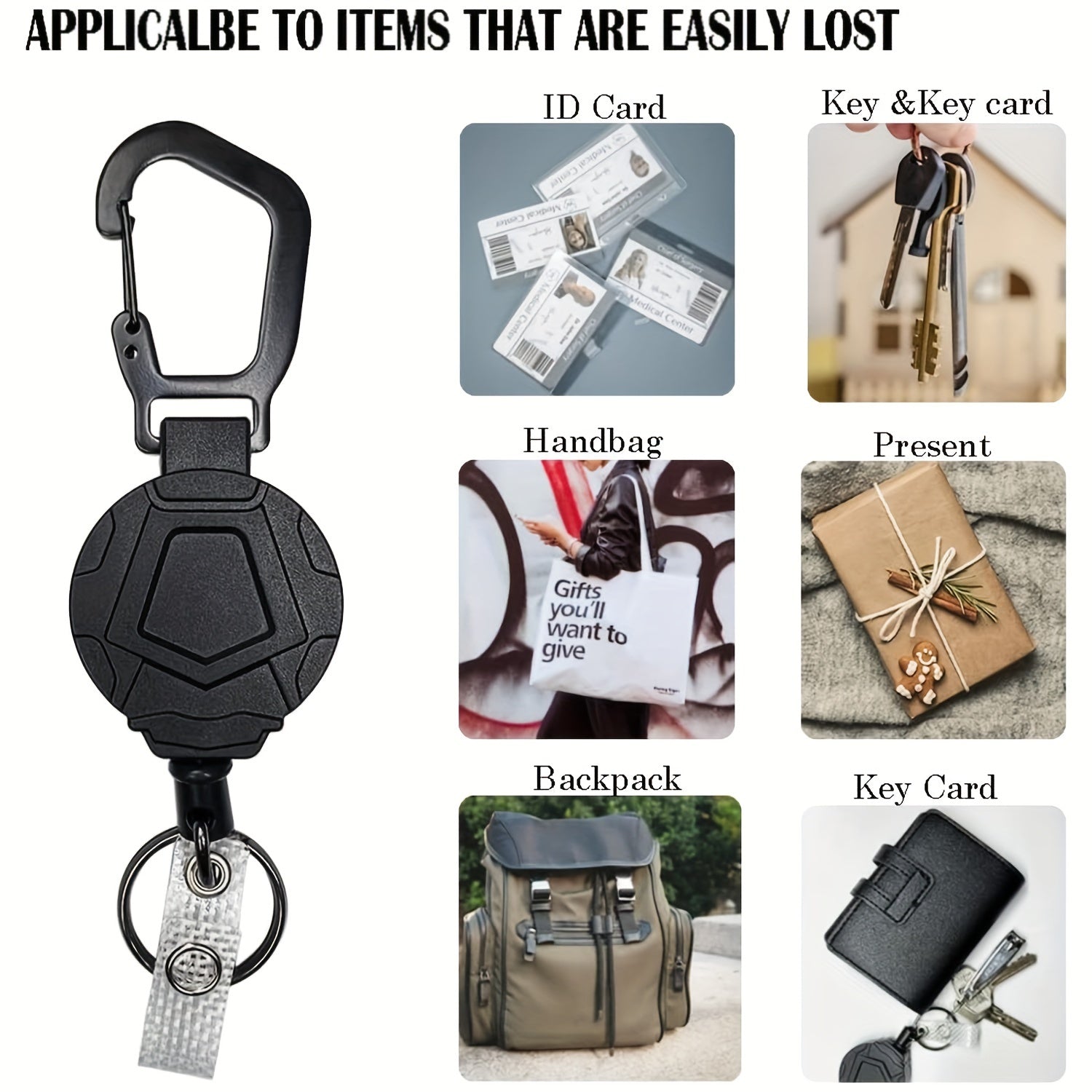 Portable Heavy Duty Retractable Keychain with Steel Wire Rope for Outdoor