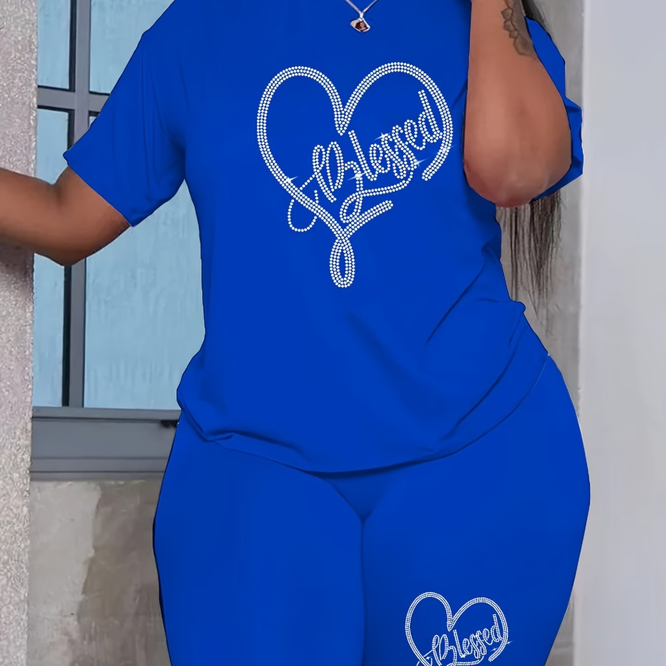 Blessed Letter Print 2-Piece Set T-shirt & Bodycon Shorts Outfit