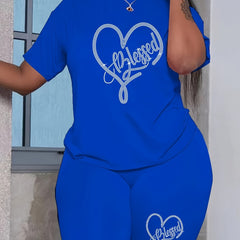 Blessed Letter Print 2-Piece Set T-shirt & Bodycon Shorts Outfit