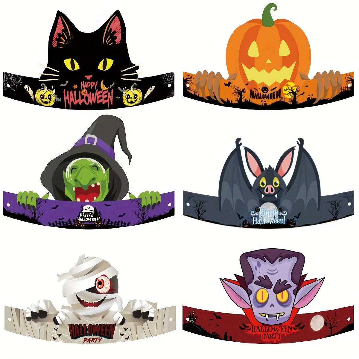 6pcs Monster Paper Hats for Boys Girls Party Supplies
