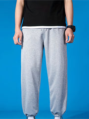Men's Classic Cotton Blend Joggers Solid Drawstring Pants