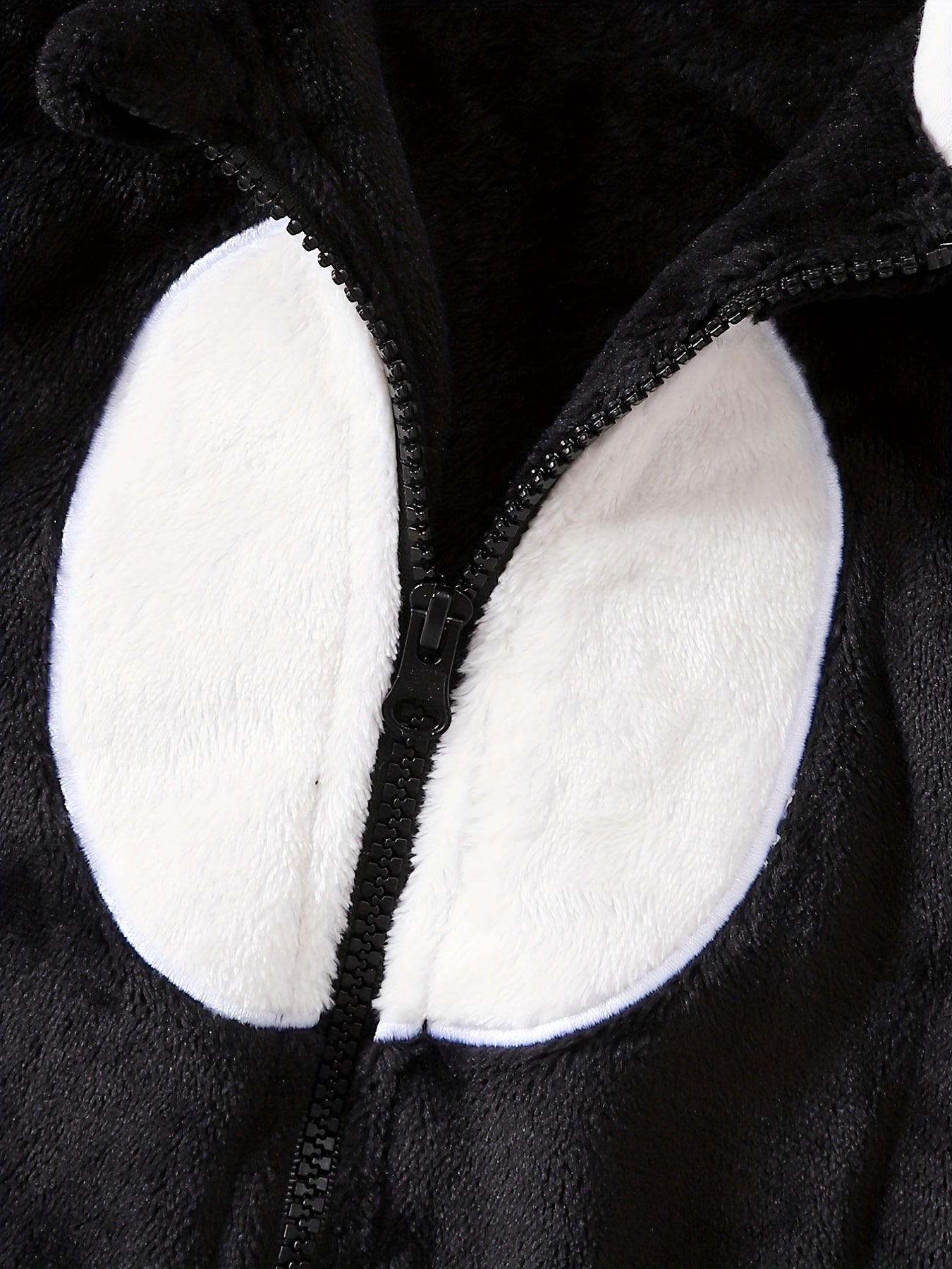 Panda Shape Embroidered Long Sleeve Creeper Fleece Zip Up Hood