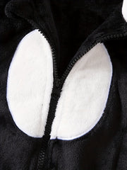 Panda Shape Embroidered Long Sleeve Creeper Fleece Zip Up Hood