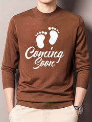 Baby Footprint Coming Soon Print Knitted Sweater Men's Warm Mid