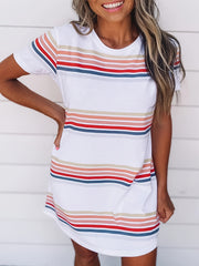 Stripe Print Short Sleeve Tee Dress