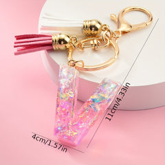 Initial Letter Keychain Resin English Letter Key Chain Pendant With Tassel