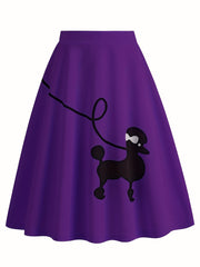 Cartoon Dog Print A-line Skirt Vintage Zipper Skirt Women's Clothing