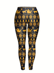 Deer Printed Sports Leggings for Teens Girls High Stretch Running Fitness Tight