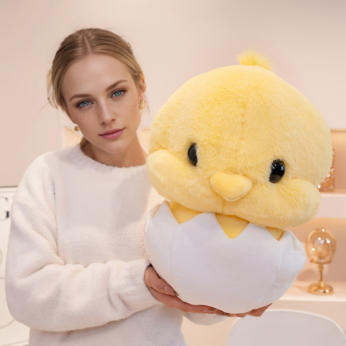 Soft Yellow Chick Plush Toy and Eggshell Stuffed Animal Pillow