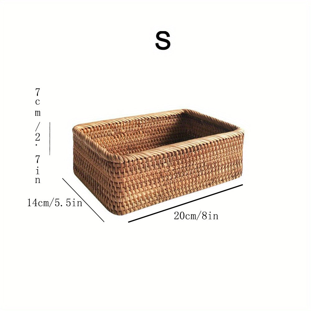 Rattan Braided Storage Basket for Desktop and Coffee Table