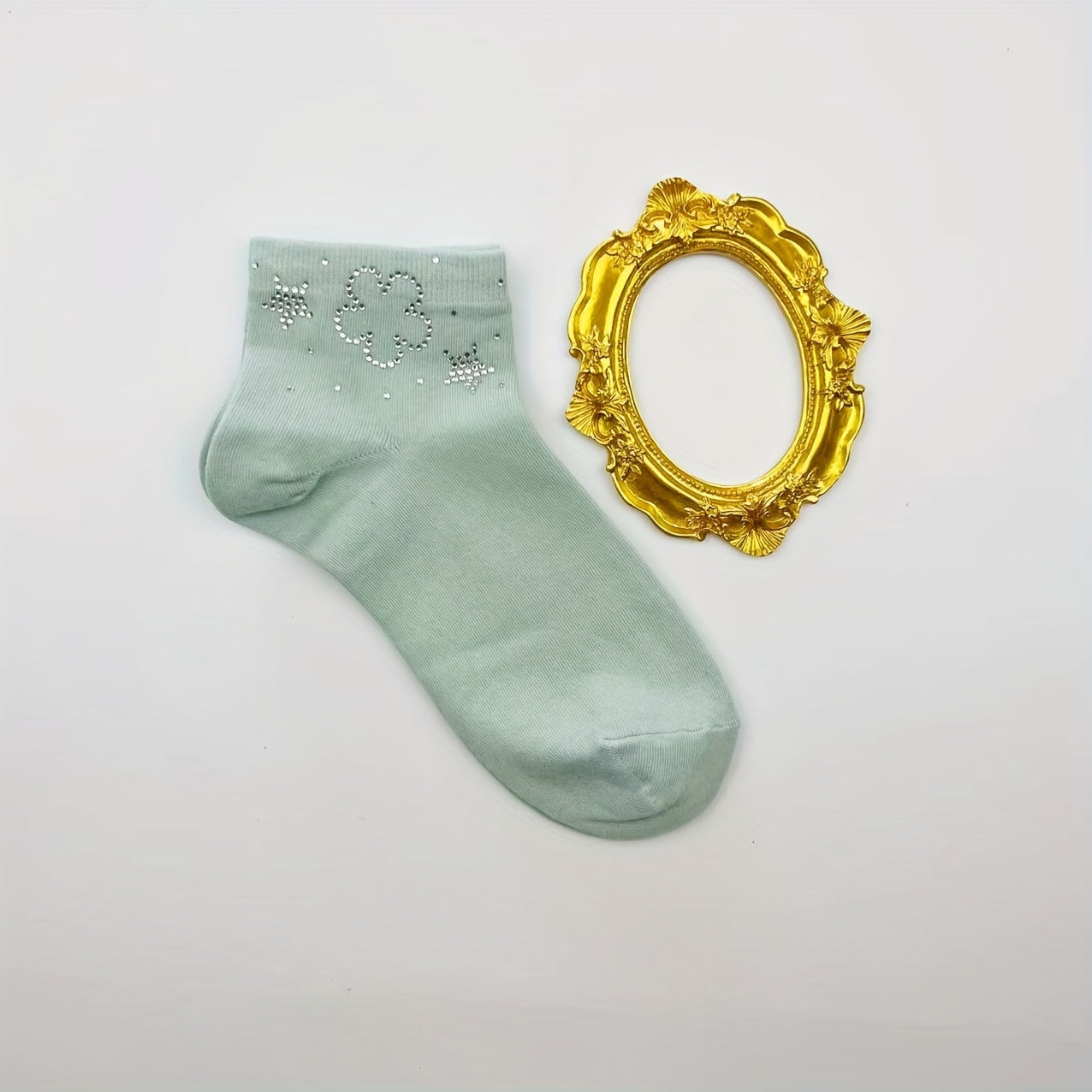 Women's Rhinestone Decor Crew Short Socks