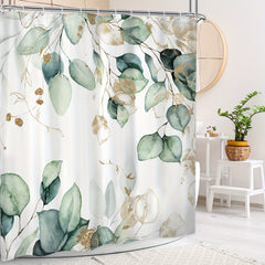 Polyester Eucalyptus Leaf Green Plant Shower Curtain - 70.87 inches