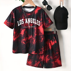 Boys LA Tie Dye Casual Outfit T-shirt & Shorts Kids Summer Set