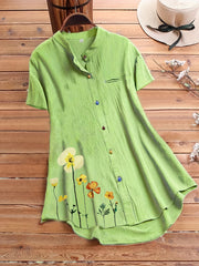Women's Plus Floral Print Short Sleeve Button Shirt