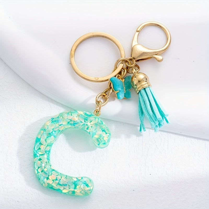 Sequin Alphabet Keychain For Girls Resin Drop Glue Pendant Bags Ornaments