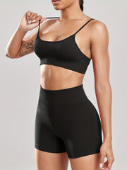 Solid Ribbed Yoga Set Sports Bra & High Waist Shorts