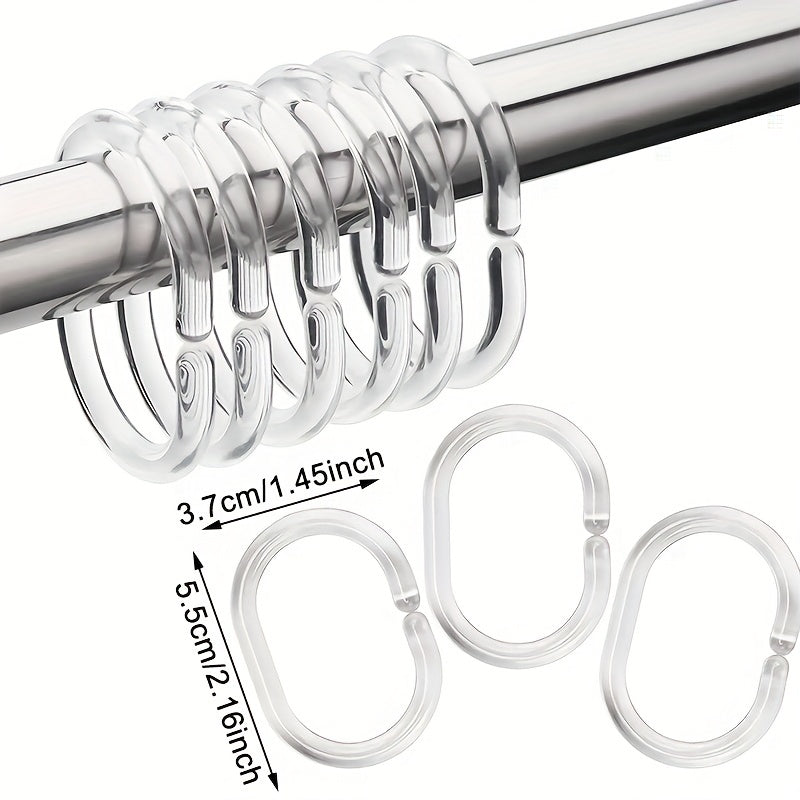 Clear Plastic Shower Curtain Rings Hooks - Set of 12