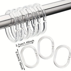 Clear Plastic Shower Curtain Rings Hooks - Set of 12
