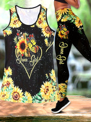 Sunflower Print Fitness Set Sleeveless Tank Top & Leggings Outfit