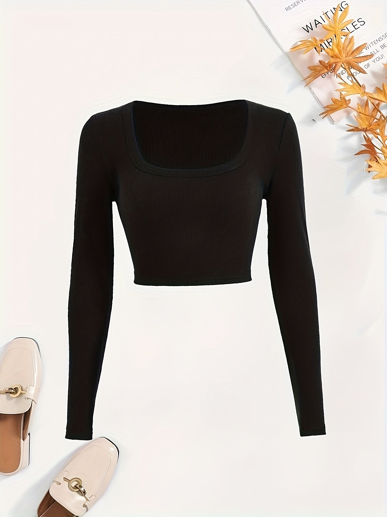 Solid Ribbed Lounge Tops Long Sleeve Crew Neck Top Women's Loungewear